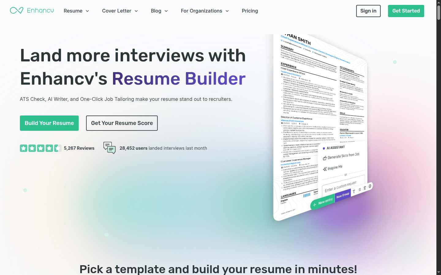 Enhancv homepage
