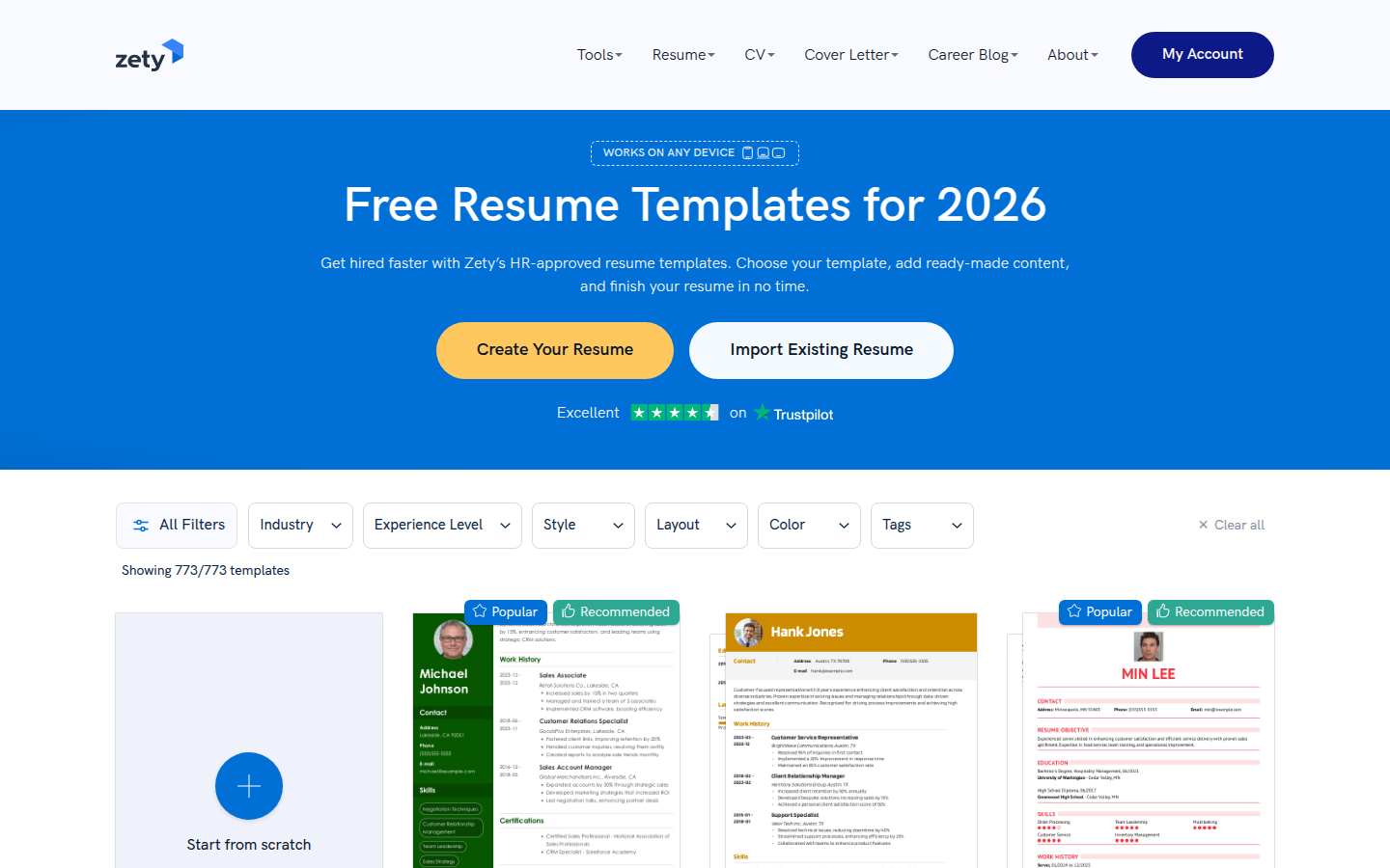 Zety homepage